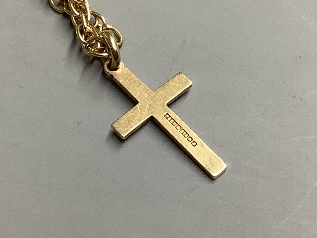 A 9ct yellow gold cross pendant on 9ct (375) gold chain 11.7g